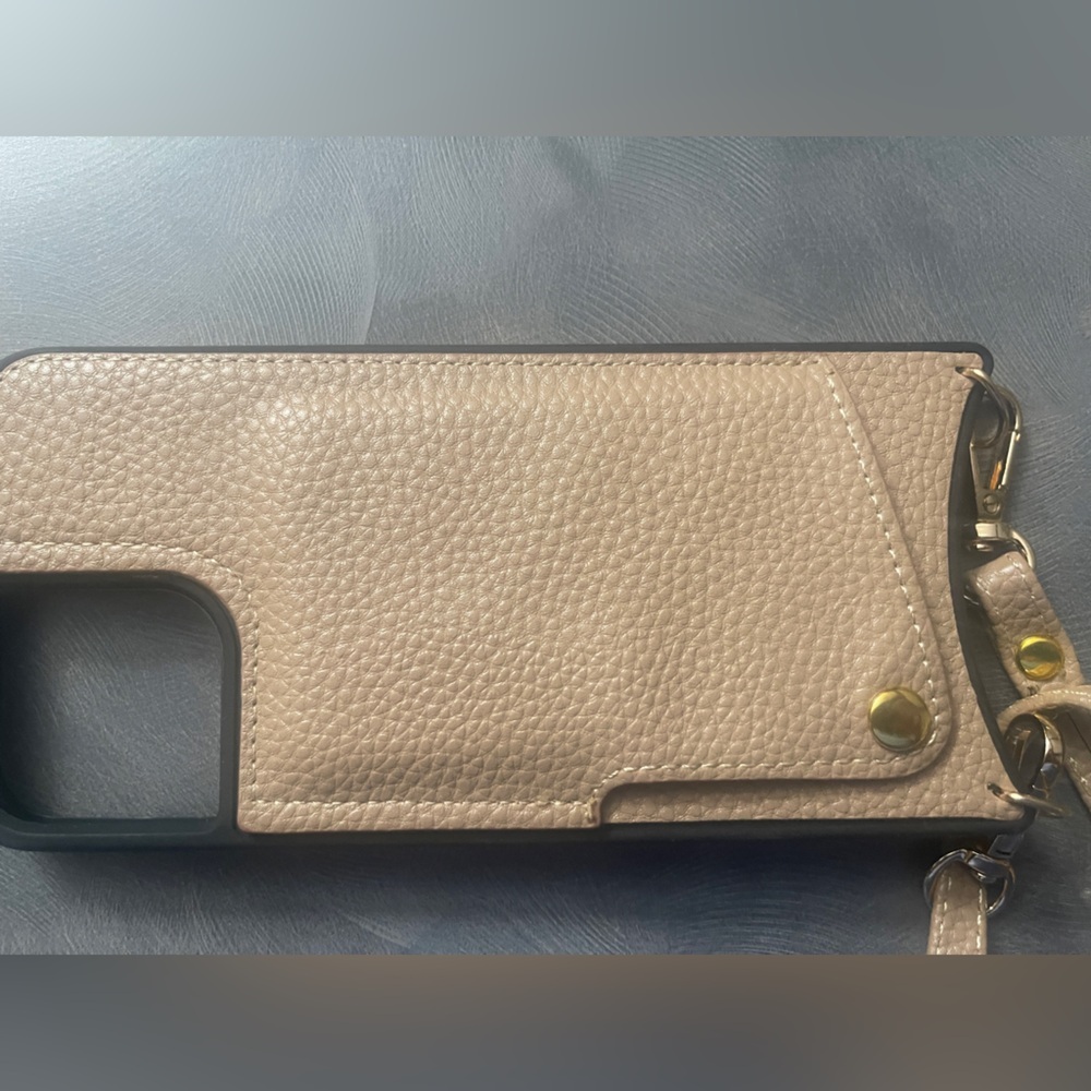 Slim Eco-Leather iPhone Case with Strap for iPhone 12 Pro Max- tan - Picture 6 of 6